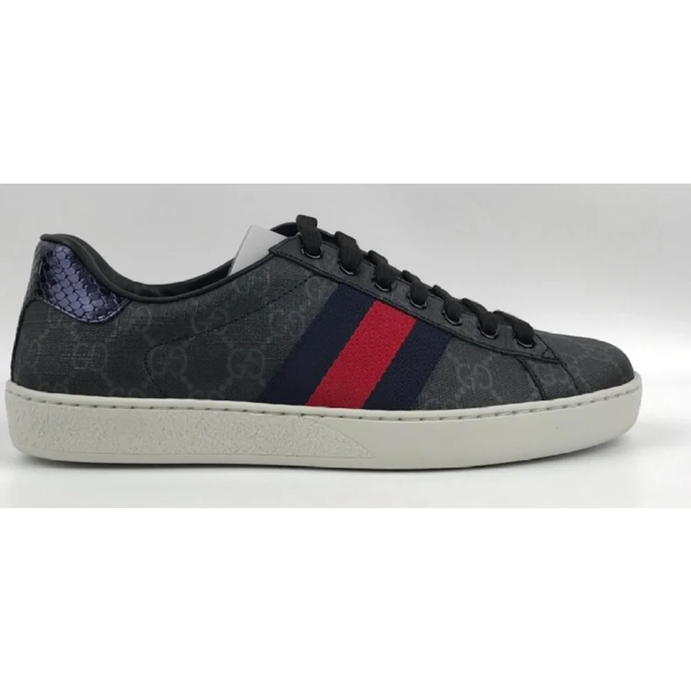 New! Men's Gucci Ace GG Supreme Sneakers Black Red Blue 9.5